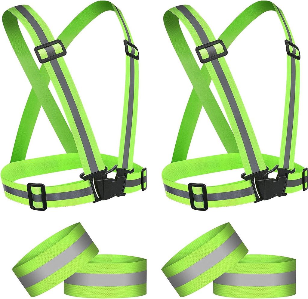 Reflektierende Sicherheitsweste Set, Reflektierende Warnweste Einstellbar Elastische Reflektierendes Armbands, Reflektoren Sicherheits für Fahrrad...