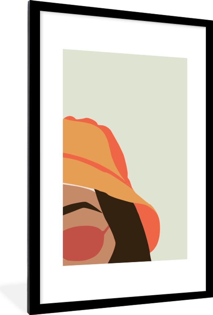 MuchoWow MuchoWow Gerahmtes Poster Frauen - Sonnenbrille - Hut 60x90 cm - Poster mit zchwarzem Bilderrahmen - Dekoration - Wandposter Wohnzimme...