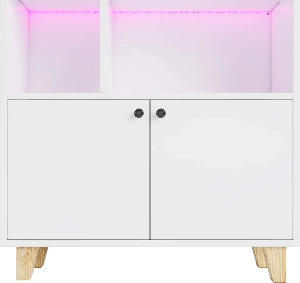 Bibliothèque LED avec Télécommande et Compartiments, Style Blanc Épuré - 13
