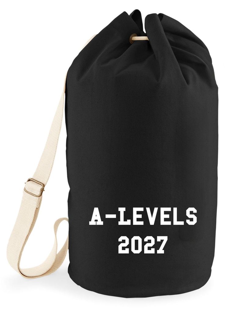 Huuraa Seesack A-Levels 2027 Abschluss Großbritannien 20 Liter Black Baumwolle Rucksack Geschenkidee