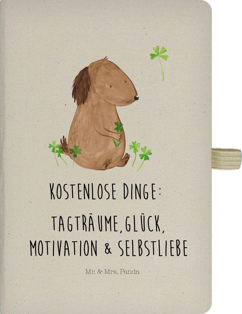 Mr. & Mrs. Panda Tagebuch Hund Kleeblatt - Transparent - Geschenk, Journal, Kladde, Sprüche, Gratis, Skizzenbuch, Glück, Achtsamkeit, notizbuch, ...