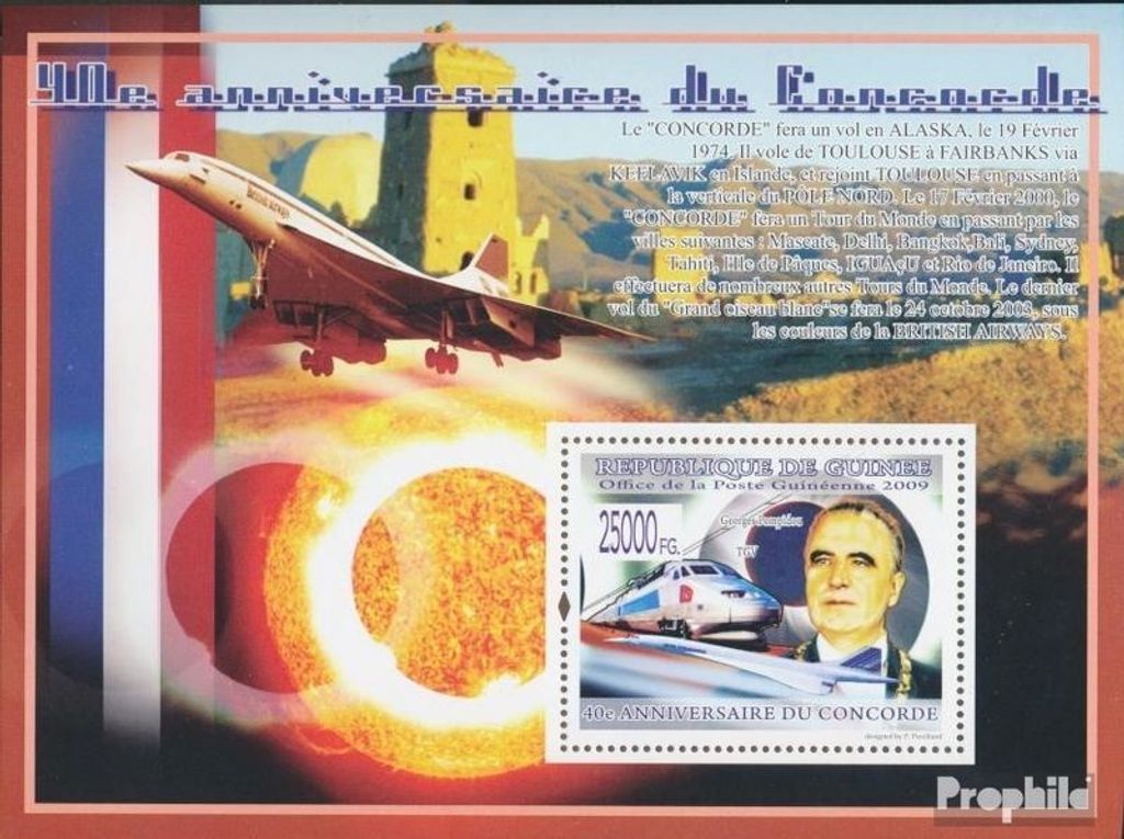Briefmarken Guinea 2009 Mi Block 1693 (kompl. Ausgabe) postfrisch Concorde, Georges Pompidou, TGV