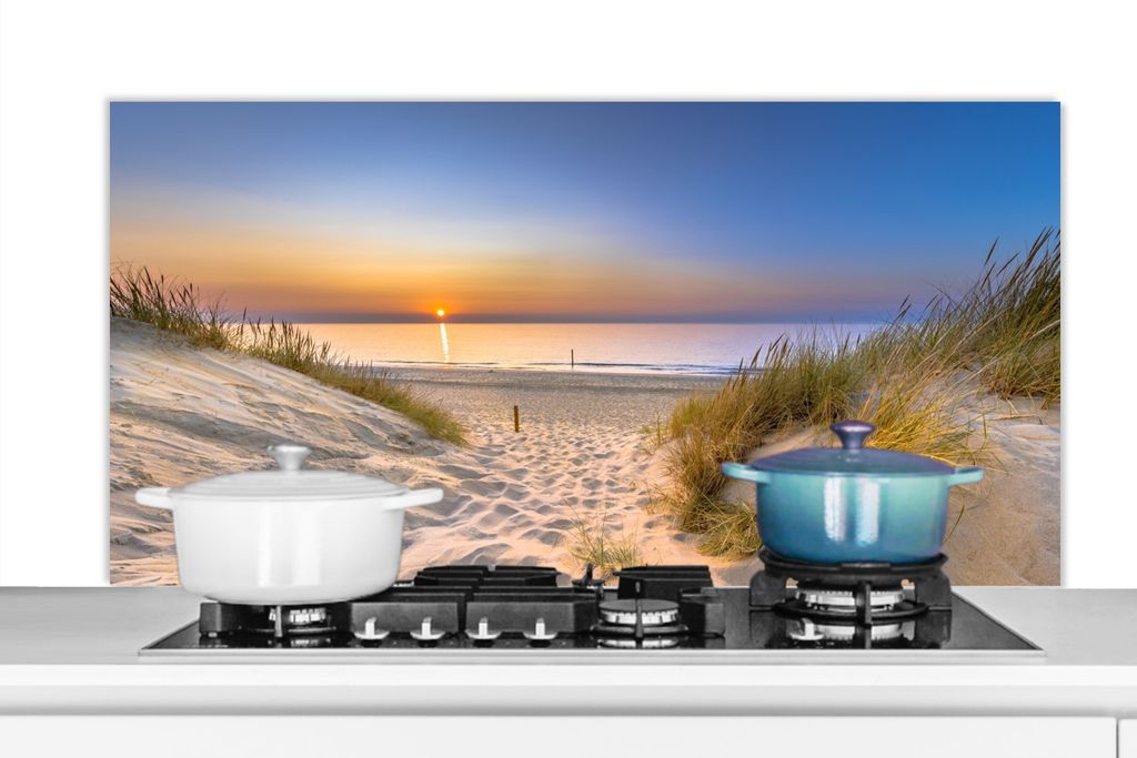 KitchenYeah Spritzschutz Küche - Küchenrückwand - Wandschutz für Herd und Spüle - Düne - Sonnenuntergang - Horizont - Strand - Gras 120x60...