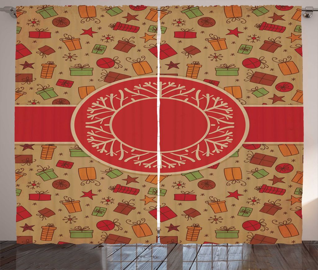 ABAKUHAUS Weihnachten Rustikaler Vorhang, Geschenke Schnee, Wohnzimmer Universalband Gardinen mit Schlaufen und Haken, 280 x 175 cm, Mehrfarbig