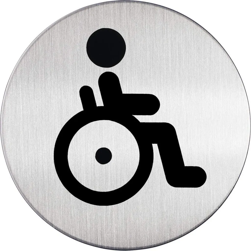 Symbole WC Handicapés Argenté en Aluminium Ø 83 mm Durable Modèle 490623