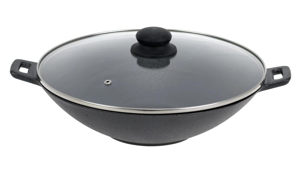Poêle wok en fonte Krisberg avec couvercle – 31 cm – 4,2 L Image du produit 