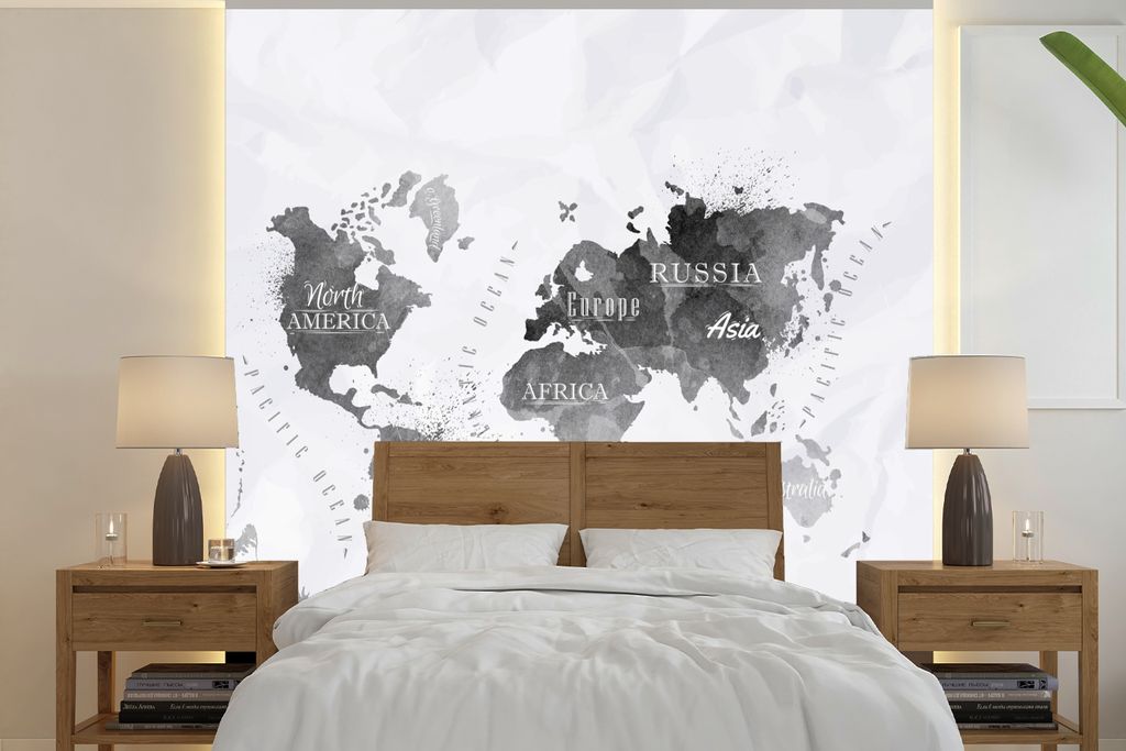 MuchoWow Fototapete für Wohnzimmer oder Schlafzimmer Wandtapete Vinyl Motivtapete Weltkarten - Ölgemälde - Abstrakt - 300x300 cm - Wanddekoration