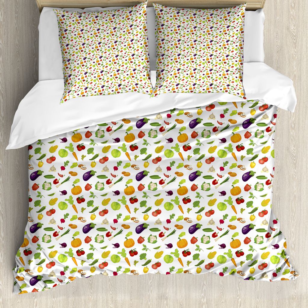 ABAKUHAUS Früchte und Gemüse Bettbezug Set für Einzelbetten, Frisches Essen, Milbensicher Allergiker geeignet mit Kissenbezug, 155 cm x 220 cm -...