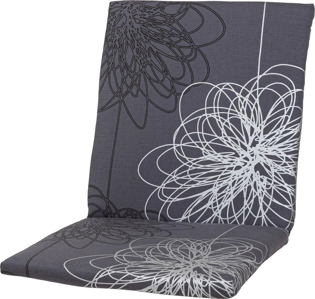 A chair cushion with a floral pattern on a white background.