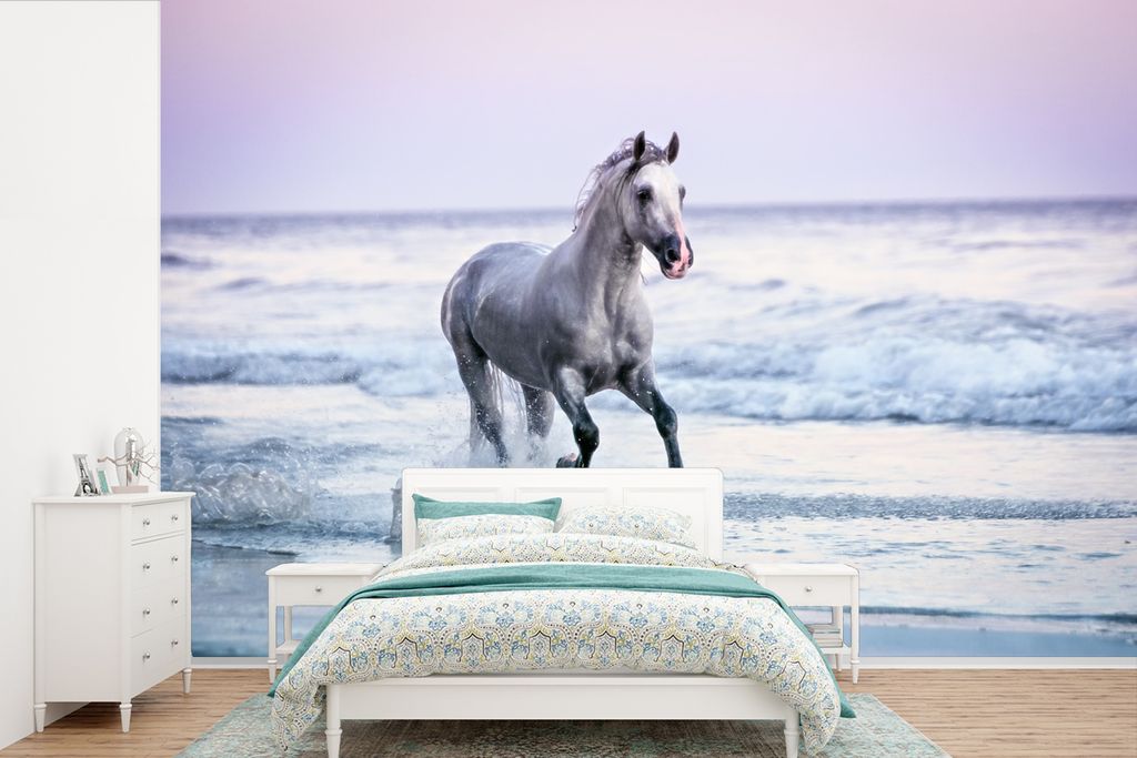 MuchoWow Fototapete für Wohnzimmer oder Schlafzimmer Wandtapete Vinyl Motivtapete Pferde - Luft - Meer - 600x400 cm - Vinyltapeten