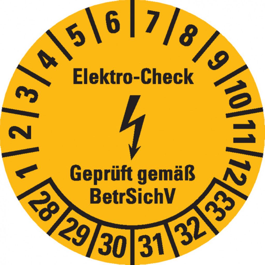 Dreifke Prüfplakette Elektro-Check BetrSichV, 28-33, gelb/schwarz, Dokufolie...