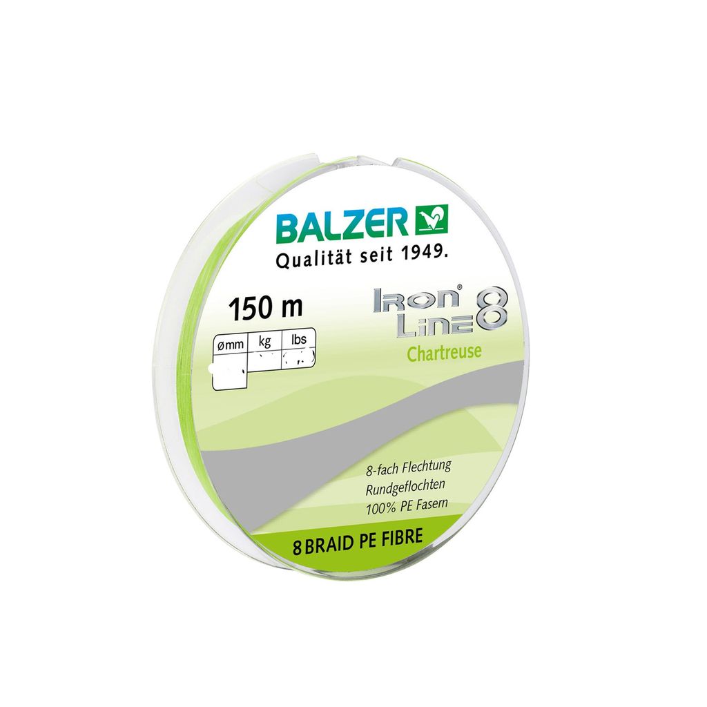 Balzer Iron Line Chartreuse - 150m geflochtene Angelschnur, Durchmesser/Tragkraft:0.16mm / 11.6kg