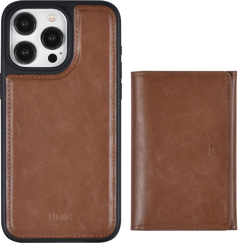 UNIQAccessory iPhone 15 Pro Max Back cover case - Whiteh removable card holder - Brown