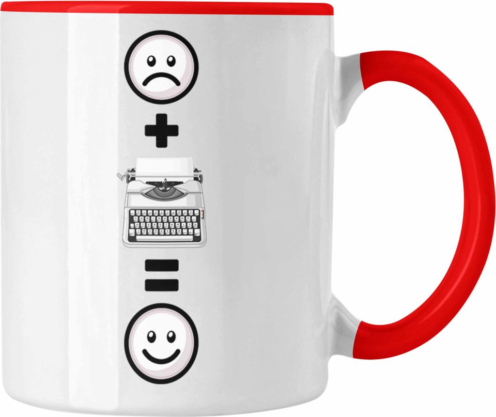 Trendation - Schreibmaschine Tasse Geschenkidee für Schreibmaschinen retro Nostalgiker Geburtstag Lustiges Geschenk :( + Schreibmaschine = :) (Rot)