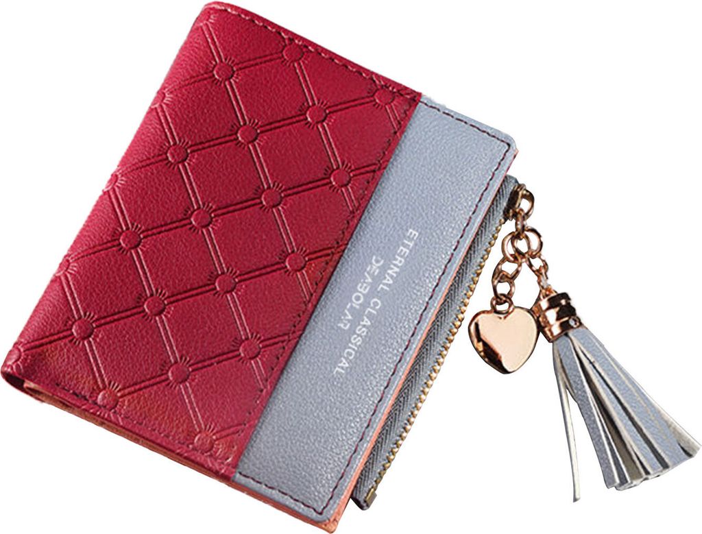 OKWISH Geldbörse Leder Damen Geldbörse Portemonnaie Geldbeutel Brieftasche Geldbörse Damen Klein mit Münzfach Kleines Zipper Brieftasche Rot