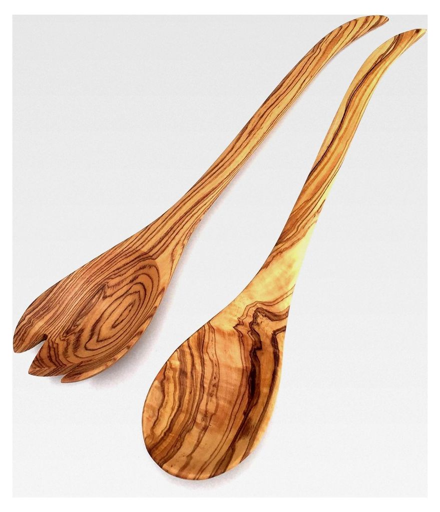 2er Set Salatbesteck London, wählbare Länge, handgefertigt aus Olivenholz (Länge: 34 cm)