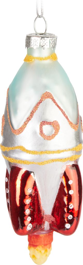 BRUBAKER Rakete Weihnachtskugel aus Glas - Handbemalt - Raketenstart Christbaumschmuck Lustig - Christbaumkugel Figur Weihnachtsdeko