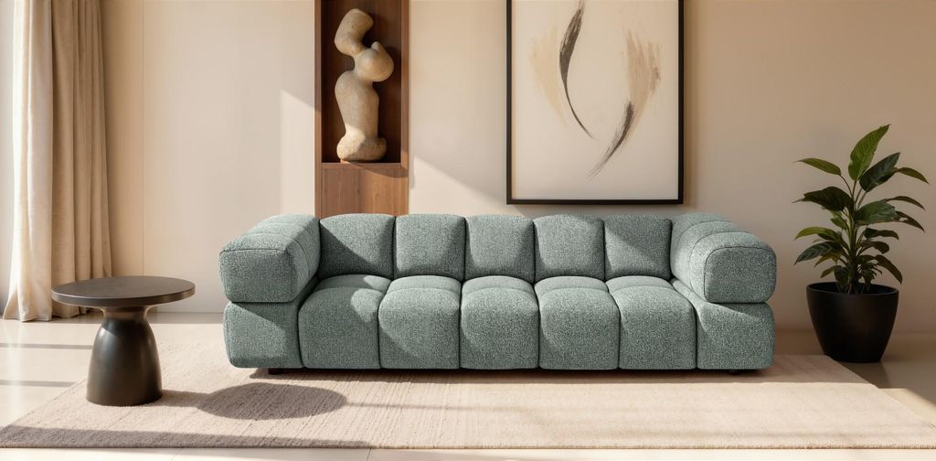 Sofiland Averro 4-Sitzer Sofa 280 cm Bubble-Steppung Strukturstoff Salbeigrün
