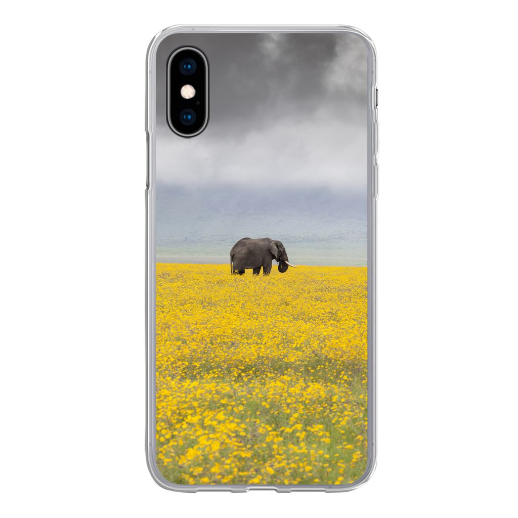 MuchoWow Handyhülle Schutzhülle Hülle für iPhone X Elefant - Blumen - Natur - Gelb - Tiere Silikon Softcase Handy Hülle - Handyhülle
