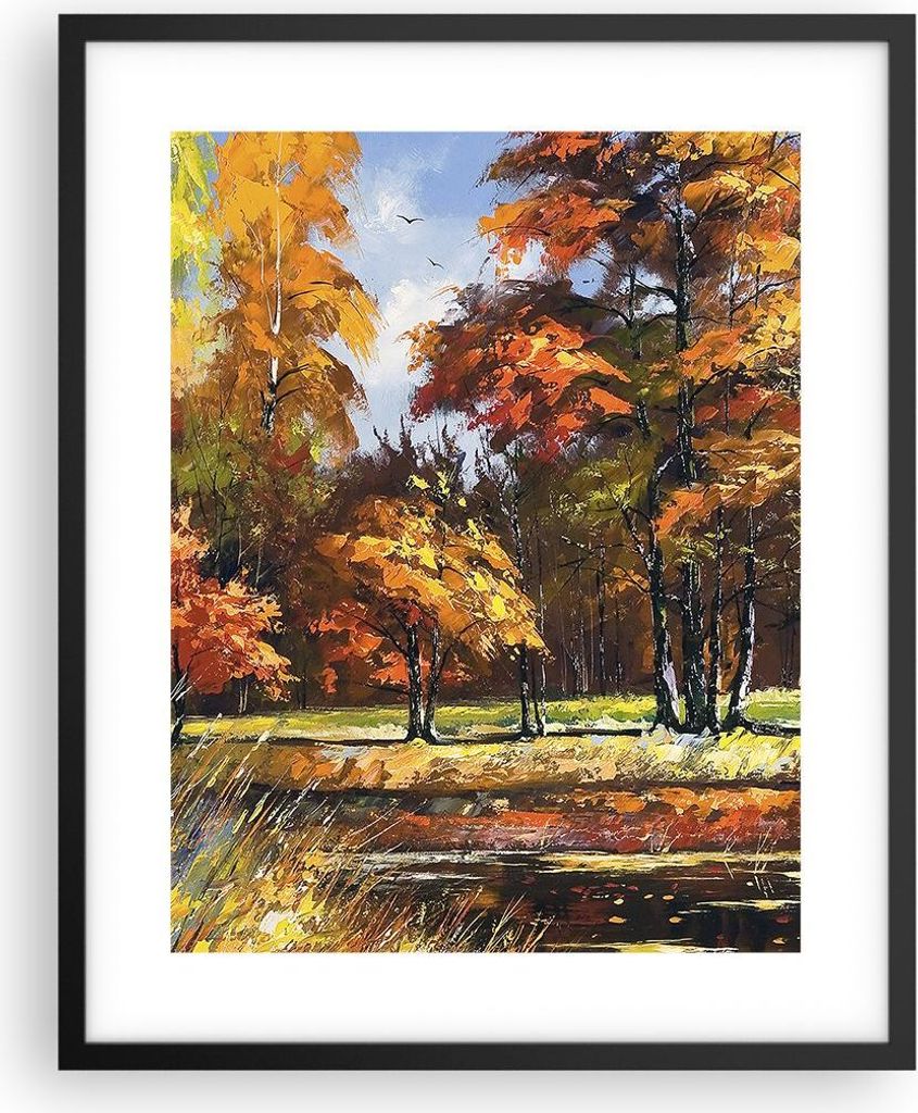 Gerahmtes Poster - Schwarzer Rahmen - Park Herbst Wasser - 40x50 cm - Wand Bild - Wanddeko - Wandbilder - Kunstposter - Wandposter - Bilderrahmen -...