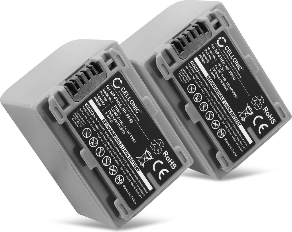 CELLONIC 2x Akku für Kamera Kompatibel mit Sony DCR-DVD103, DCR-DVD105, DCR-DVD202, NP-FH50 - (1360mAh, 7.4V)