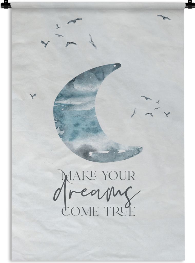 MuchoWow Wandteppich Wandbehang Kinder - Mach deine Träume wahr - Sprichwörter - Jungen - Blau - Aquarell 60x90 cm Tapisserie Dekoration Wandtu...