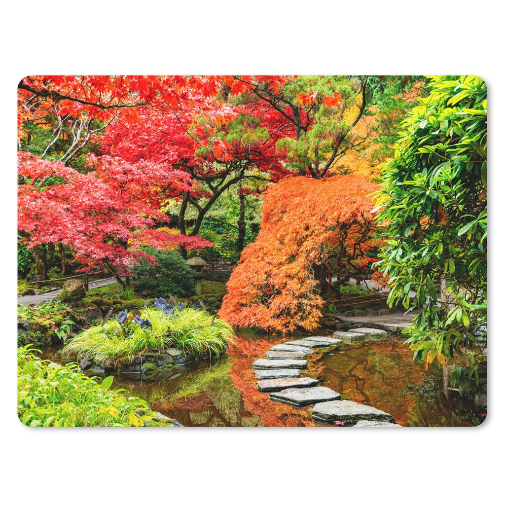 MuchoWow Mauspad Mousepad Bäume - Japanisch - Steine - Weg - Natur 23x19 cm - Mousepads - Maus Mat - Pad - Mausunterlage - Schreibtischunterlage...