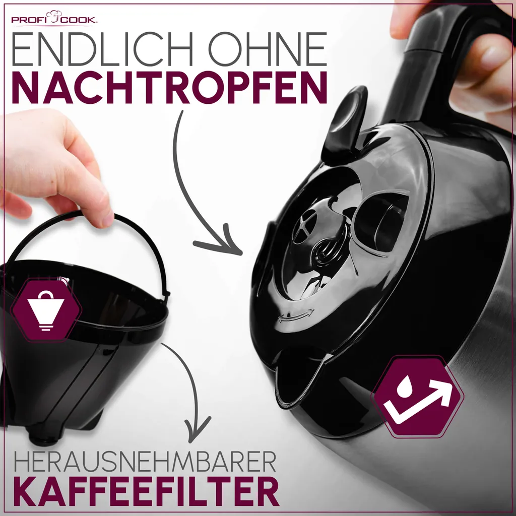 Cafetière programmable PC-KA 1191 Profi Cook inox avec écran digital - 12