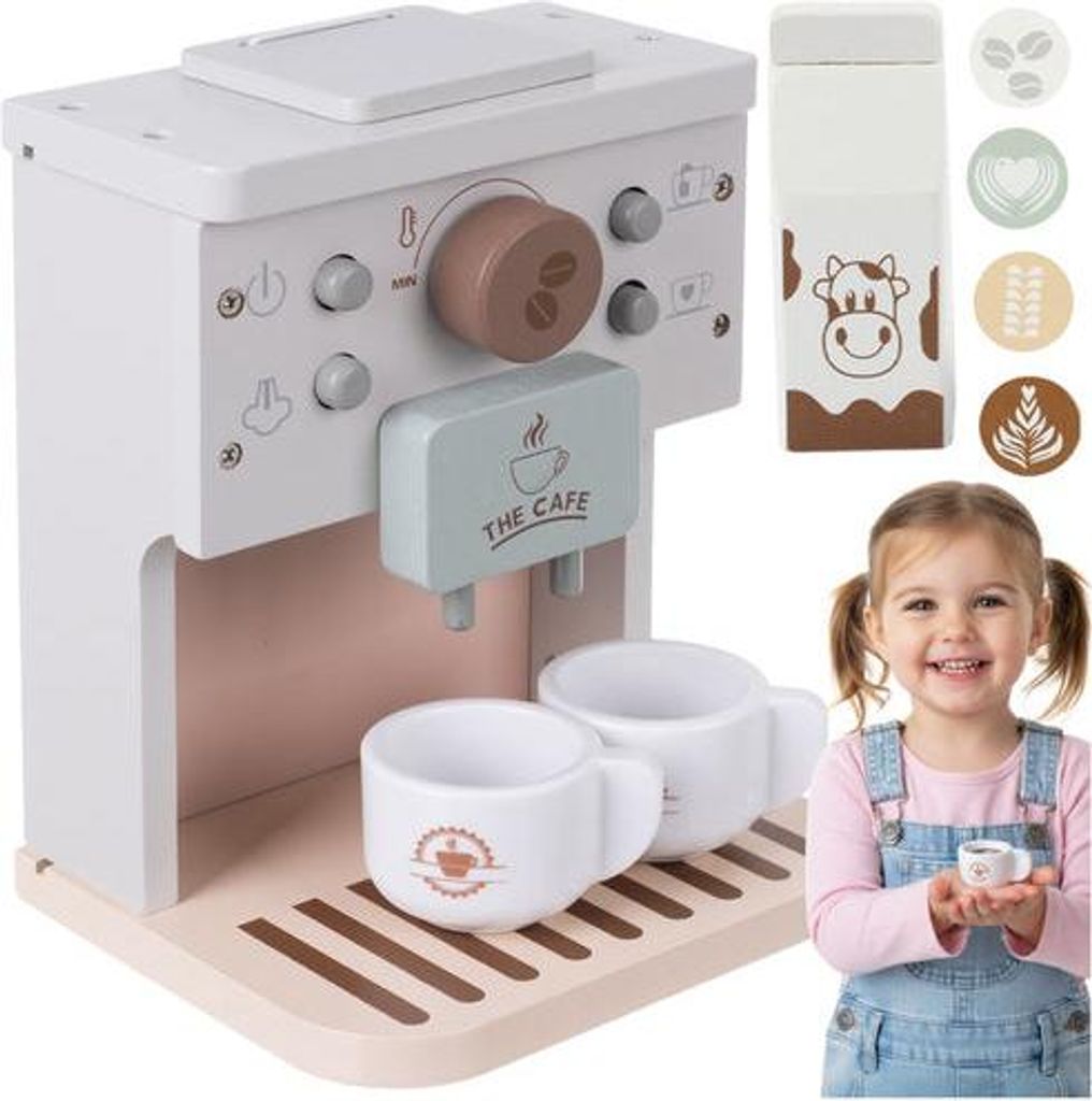 Spielzeug-Kaffeemaschine aus Holz für Kinder mit Zubehör