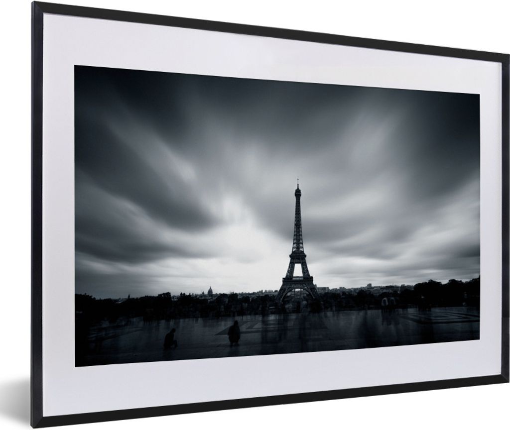 MuchoWow Gerahmtes Poster Blick auf den Eiffelturm 60x40 cm - Poster mit Schwarzem Bilderrahmen Wandposter Rahmen Foto Bilder - Schlafzimmer - Pl...