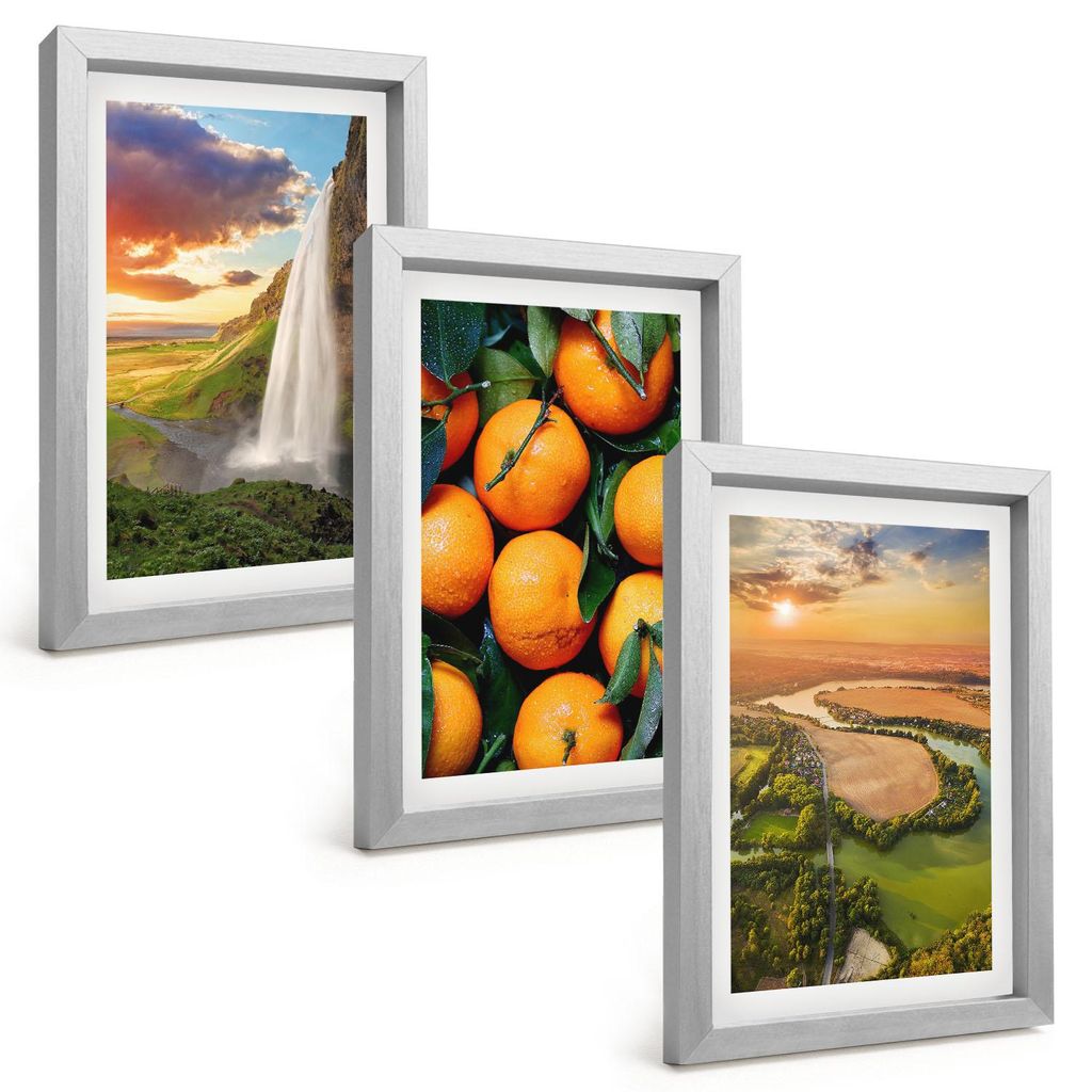 Bilder Set 3-teilig im silbergerahmten Rahmen – Wandbilder 3 Stück – gerahmte Poster für Wohnzimmer, Schlafzimmer und Flur – 20x30 cm – O...