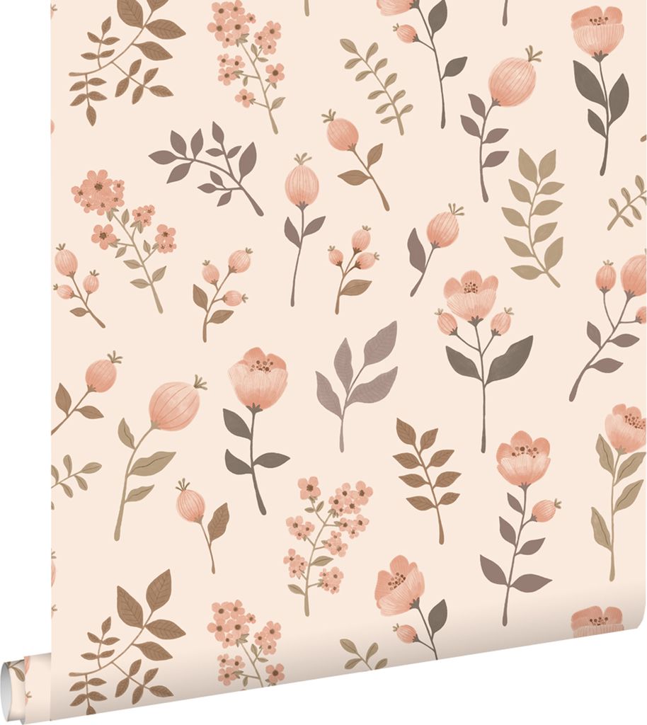 ESTAhome Tapete Blumen Hellrosa und Beige 53 cm x 10.05 m