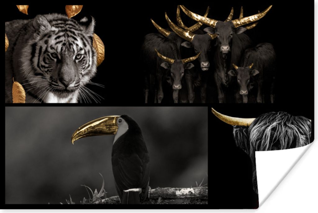 MuchoWow Poster Collage - Tiere - Blattgold 180x120 cm - Fotoplakat
