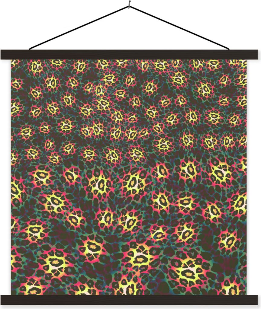 MuchoWow Textilposter Leopard - Muster - Farbenfroh 120x120 cm mit schwarzem Rahmen - Aufhängungsset