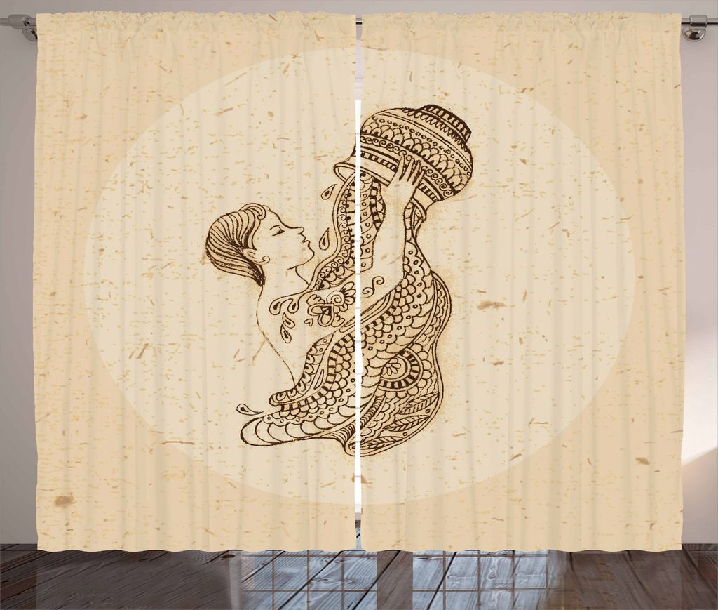 ABAKUHAUS Sternzeichen Wassermann Rustikaler Vorhang, Jahrgang, Wohnzimmer Universalband Gardinen mit Schlaufen und Haken, 280 x 175 cm, Beige Crem...