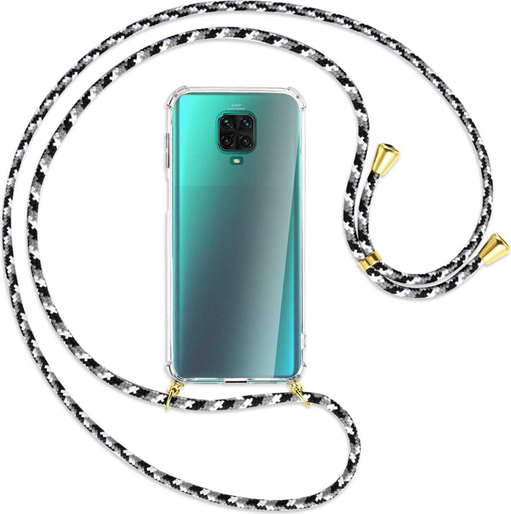 Handykette Backcover-Schutzhülle mit Band (Metall goldfarben) für Xiaomi Redmi Note 9 Pro / 9S - schwarz/grau/weiß