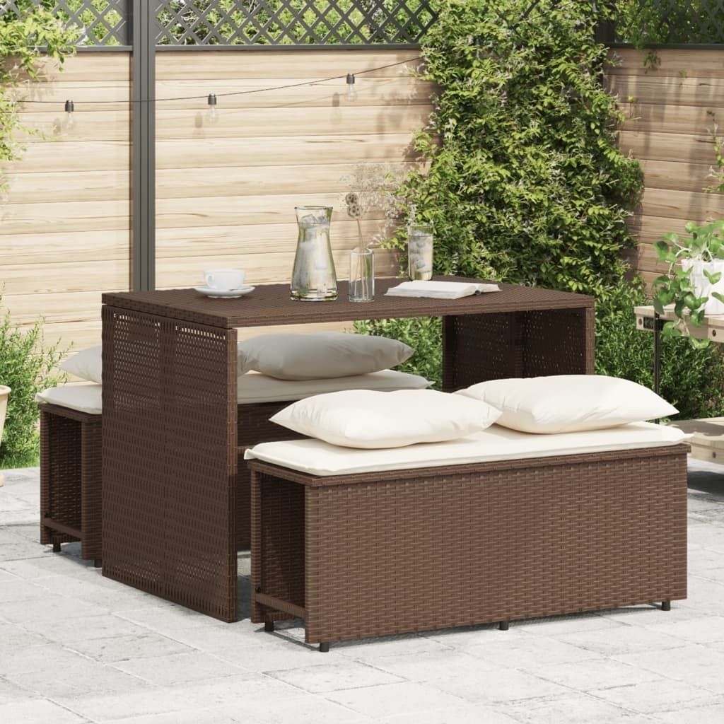 "Rabatt" 3-tlg. Garten-Essgruppe - mit tishe & Stuhl - mit Kissen Braun Poly Rattan - Lounge-Dining set CC17506