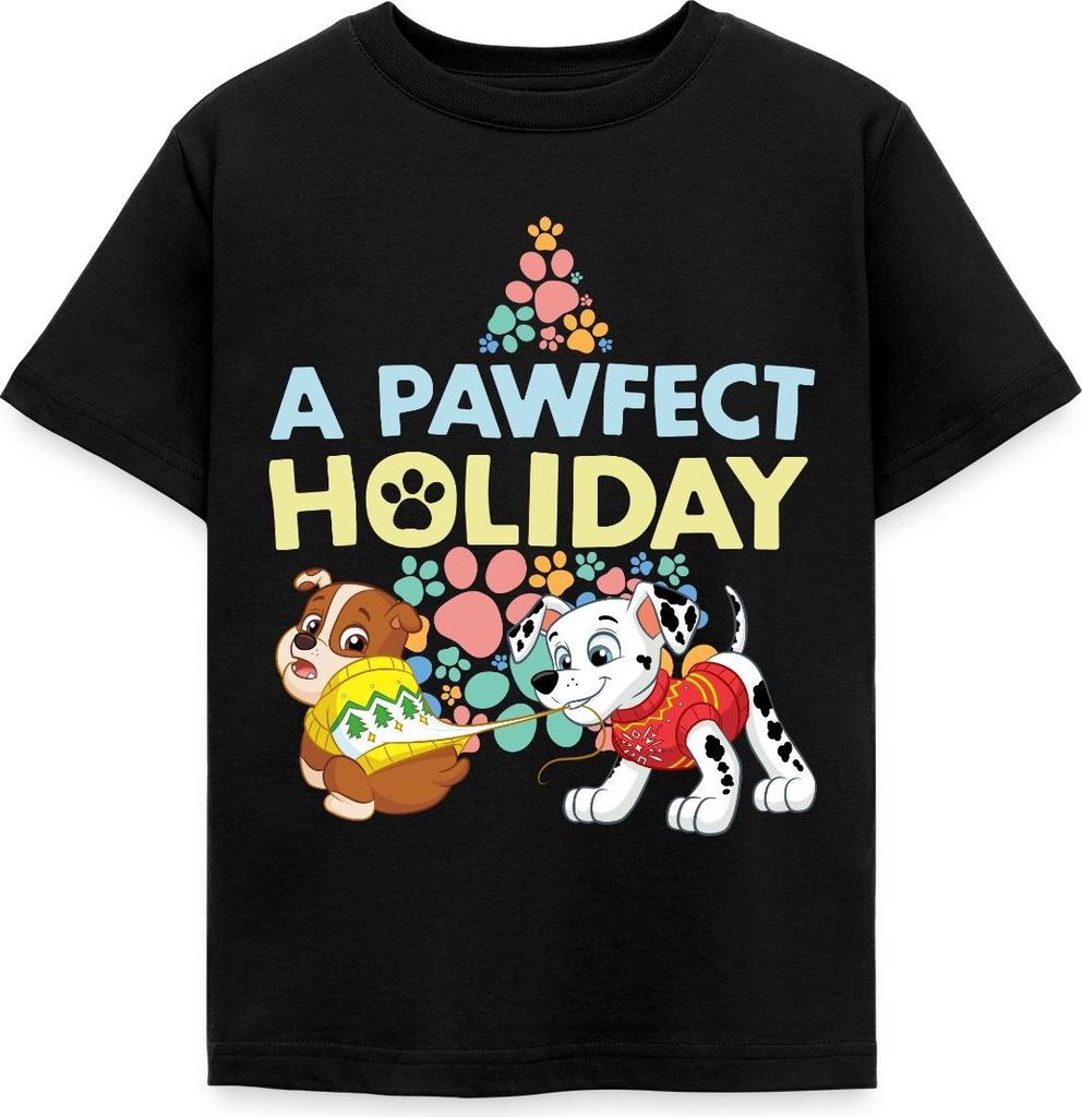 Spreadshirt Paw Patrol Rubble & Marshall Weihnachts-Design Kinder T-Shirt, 98/104 (3-4 Jahre), Schwarz