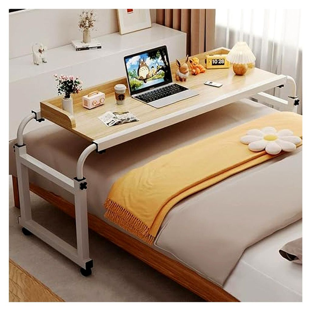 Ausziehbarer, rollbarer Betttisch, 115–210 cm lang, mit 4 Rollen, höhenverstellbar von 65–95 cm, Computertisch, Tablett, rollbarer Tisch für ...