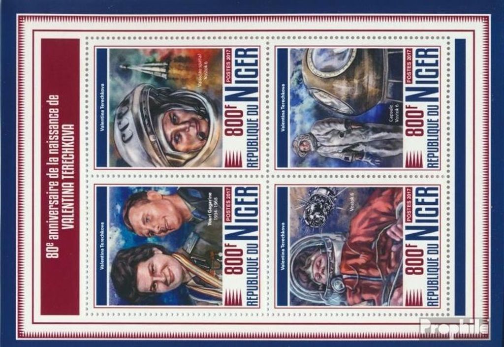 Briefmarken Niger 2017 Mi 5331-5334 Kleinbogen (kompl. Ausg.) postfrisch Walentina Teretschkowa
