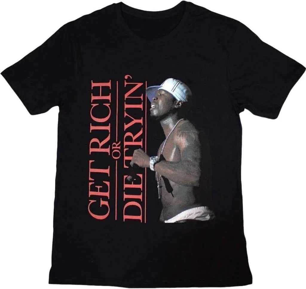 T-shirt 50 Cent Noir XL en Coton Doux avec Impression Album Get Rich
