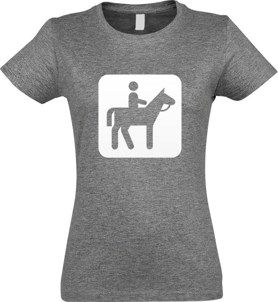 Kiwistar - T-Shirt tailliert - Damen - Graumeliert - Pferdewandern Piktogramme - mit Motiv Bedruckt - Funshirt Design - Sport - Freizeit - Damen - XXL