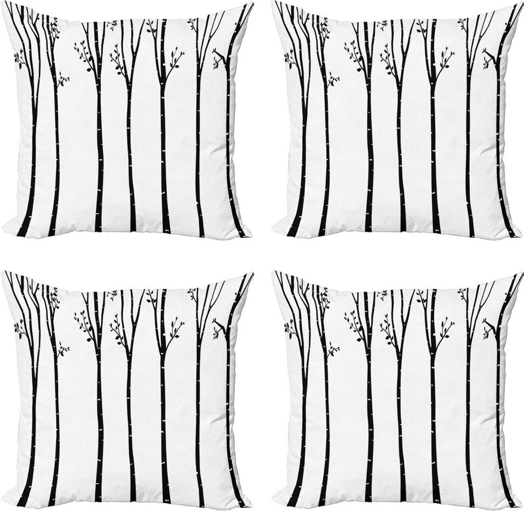 ABAKUHAUS Schwarz und weiß Kissenbezug Set (4 Stück), Herbst-Baum-Laub, Moderner Doppelseitiger Digitaldruck, 50 cm x 50 cm, Schwarz-Weiss