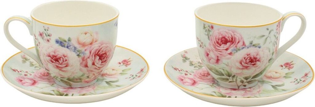 HOME ELEMENTS Set aus zwei Porzellantassen 270 ml mit Untertassen, Rose