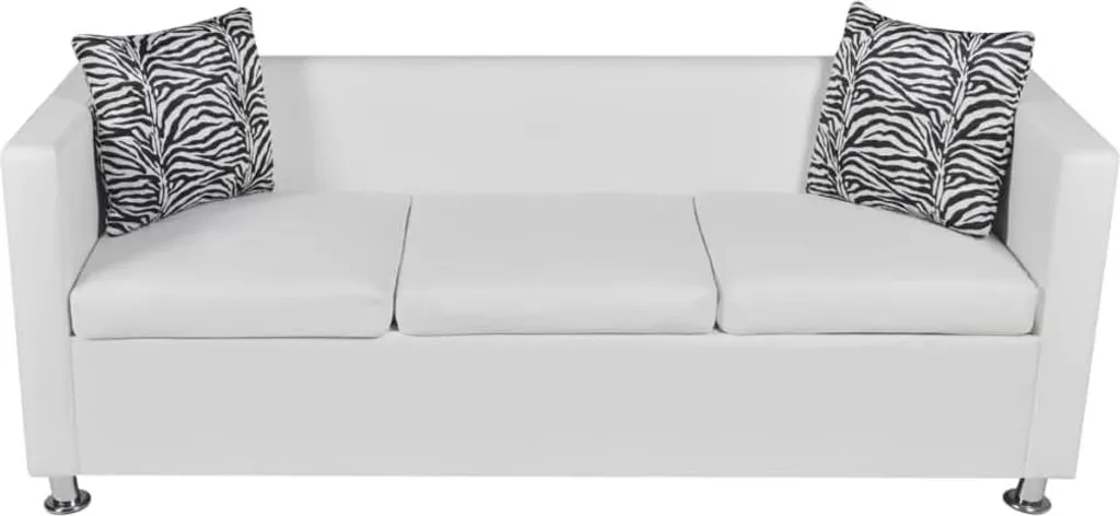 Canapé trois places blanc en similicuir résistant et confortable