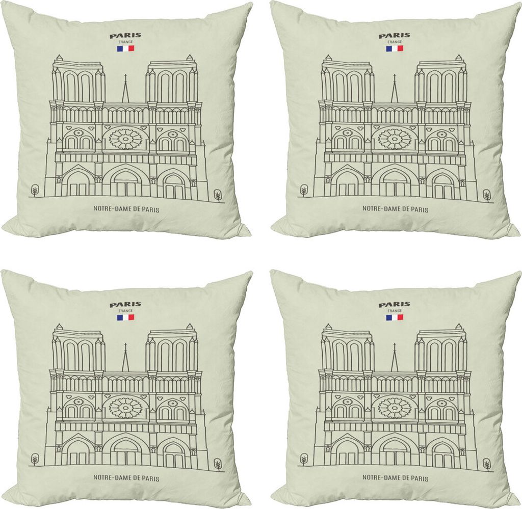 ABAKUHAUS Notre Dame de Paris Kissenbezug Set (4 Stück), linear-Plakat, Moderner Doppelseitiger Digitaldruck, 50 cm x 50 cm, Eischale Koksgraue