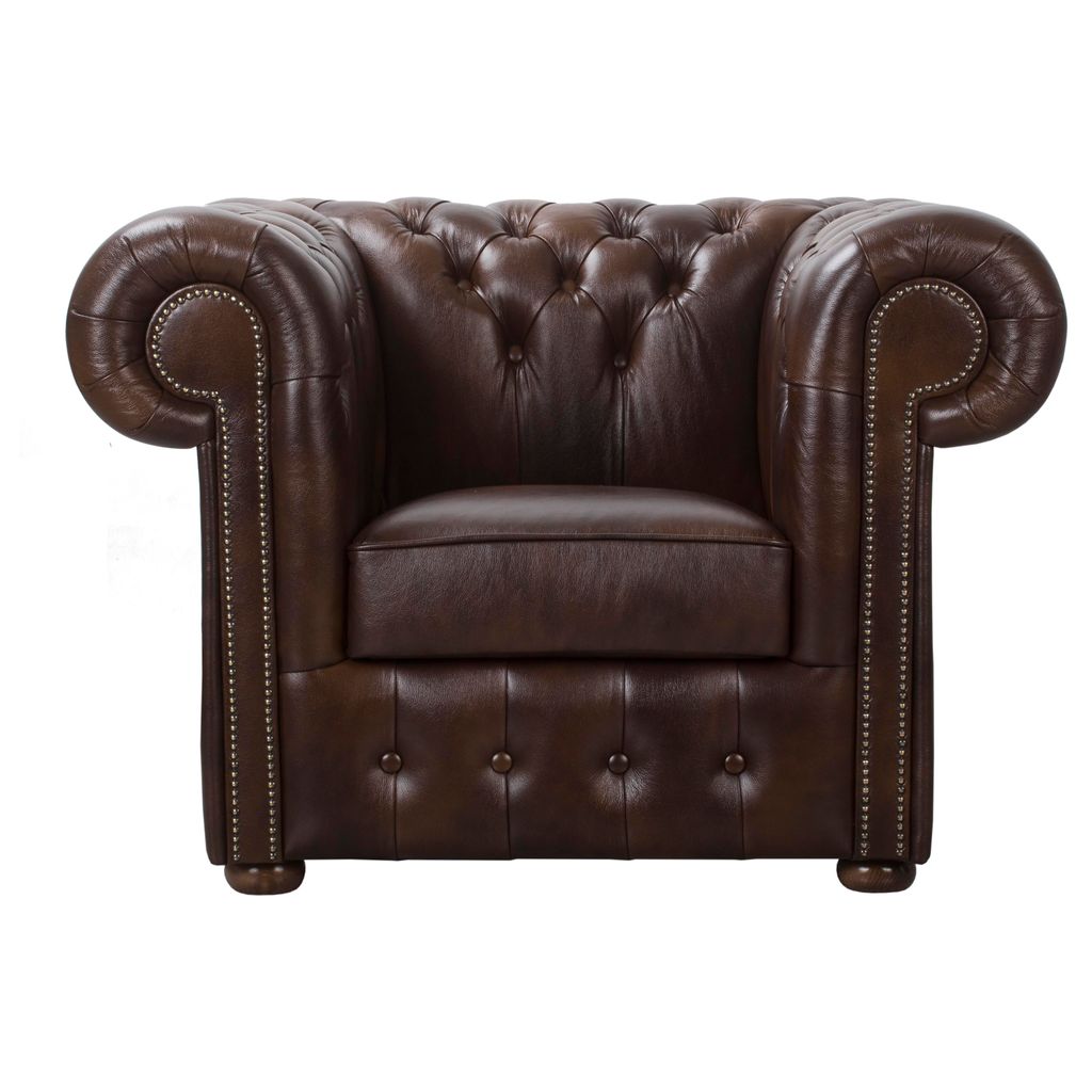 Sessel Chesterfield King, Ledersessel mit Knopfheftung, Einzelsessel mit Weich Gepolsterten Armlehnen