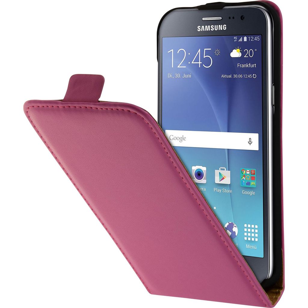PhoneNatic Kunst-Lederhülle kompatibel mit Samsung Galaxy J2 (2015) - Flip-Case pink Cover