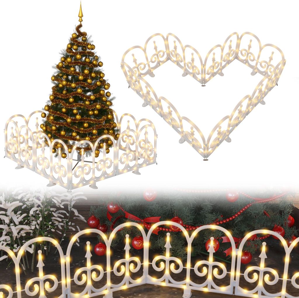 UISEBRT Bogenförmig LED Weihnachtsbaumzaun 3m 8 Stück Warmweiß Lampe, 8 Lichtmodi, IP44, Kunststoffzaun für Weihnachten, Hochzeit, Haus Deko