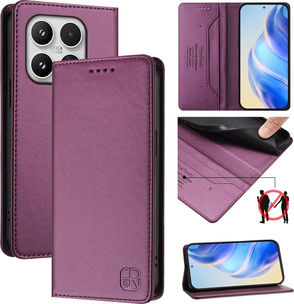 Lederhülle für Xiaomi 17 Hülle Flip Brieftasche Kartenfächern Ständer Schutzhülle Lila